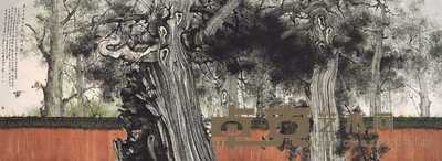王小羽 大庙之柏 镜心 177×468cm